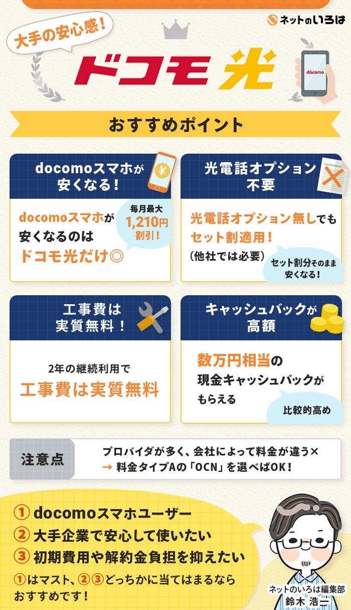 ドコモ光の4つの特徴