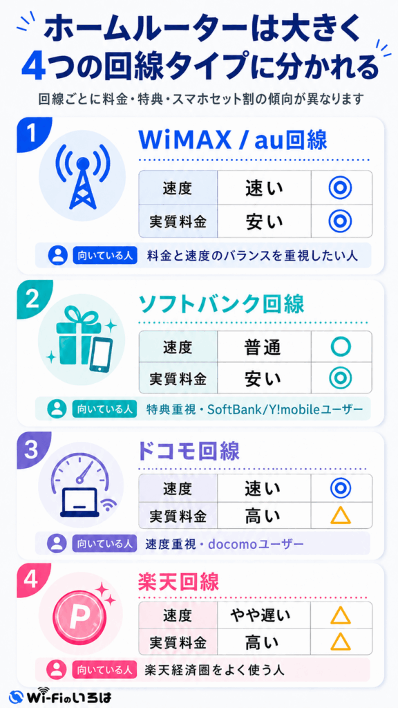 ホームルーター 4つの回線タイプ