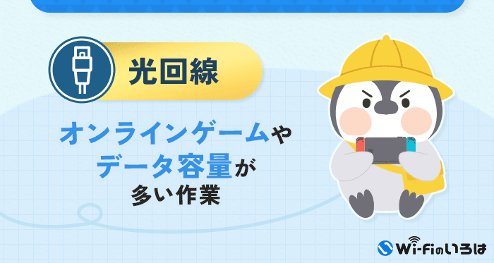 光回線がおすすめな人
オンラインゲームやデータ容量が多い作業