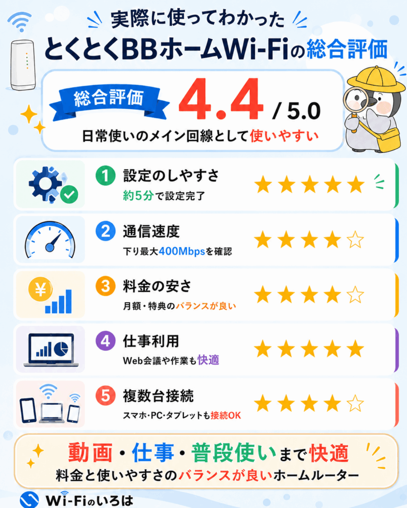 とくとくBBホームWi-Fi実機レビュー 総合評価